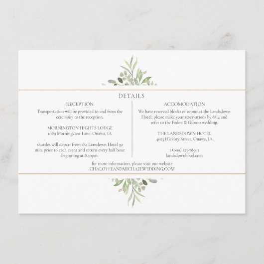Greenery Foliage Wedding Details Informatiekaartje (Voorkant)