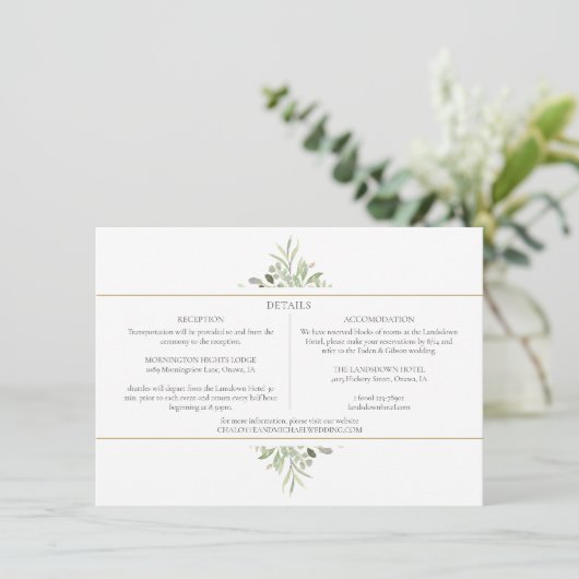 Greenery Foliage Wedding Details Informatiekaartje (Staand voorkant)