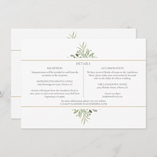 Greenery Foliage Wedding Details Informatiekaartje (Voorkant / Achterkant)