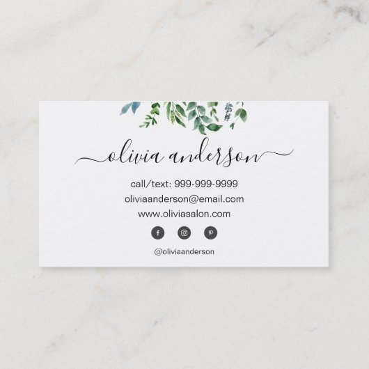 Greenery Foliage Wedding Planner Elegant Modern Visitekaartje (Achterkant)