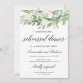 Greenery foliage white roses boho rehearings diner kaart (Voorkant)