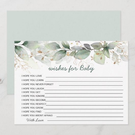Greenery foliage Wishes for Baby shower Game Kaart (Voorkant / Achterkant)
