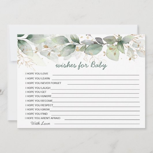 Greenery foliage Wishes for Baby shower Game Kaart (Voorkant)