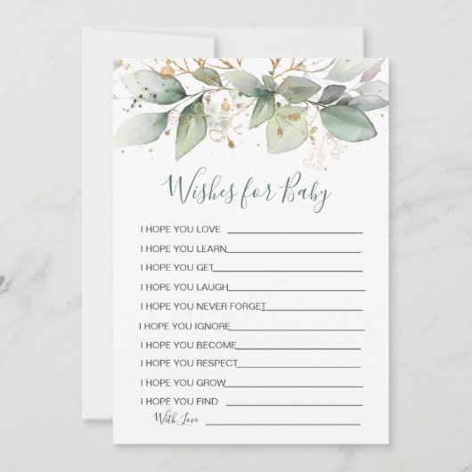 Greenery foliage Wishes for Baby shower Game Kaart (Voorkant)