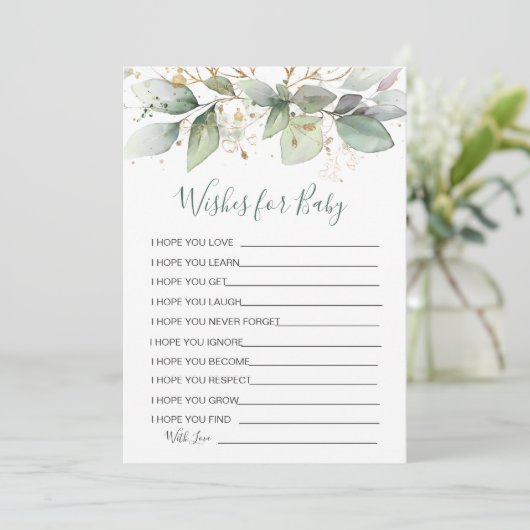 Greenery foliage Wishes for Baby shower Game Kaart (Staand voorkant)