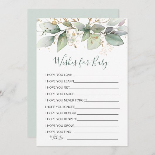 Greenery foliage Wishes for Baby shower Game Kaart (Voorkant / Achterkant)