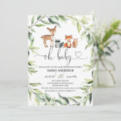 Greenery Foliage Woodland Baby shower Invitation Kaart (Staand voorkant)