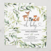 Greenery Foliage Woodland Baby shower Invitation Kaart (Voorkant / Achterkant)