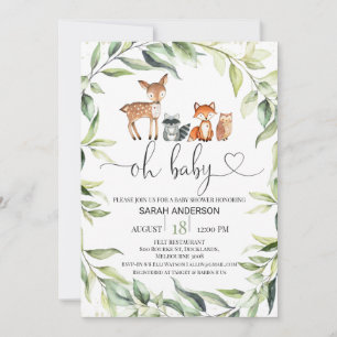 Greenery Foliage Woodland Baby shower Invitation Kaart