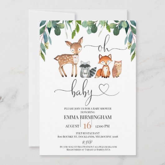 Greenery Foliage Woodland Oh Baby Baby shower Kaart (Voorkant)