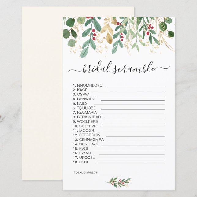 Greenery Foliage Word Scramble Vrijgezellenfeest G (Voorkant / Achterkant)