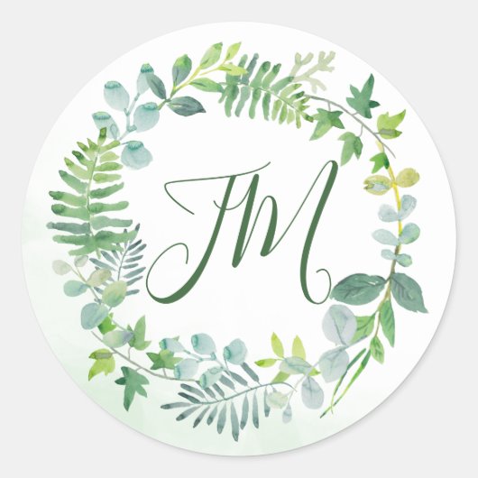 Greenery Foliage Wreath Wedding Ronde Sticker (Voorkant)
