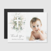 Greenery folim Baptism Photo Thank You Magnetic (Voorkant / Achterkant)