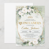 Greenery foliy goudkanon Quinceañera Kaart (Voorkant / Achterkant)