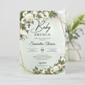 Greenery foliy white roses gold lijst brunch kaart (Staand voorkant)