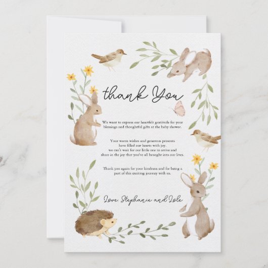 Greenery Forest Animals Baby shower Bedankt Kaart (Voorkant)