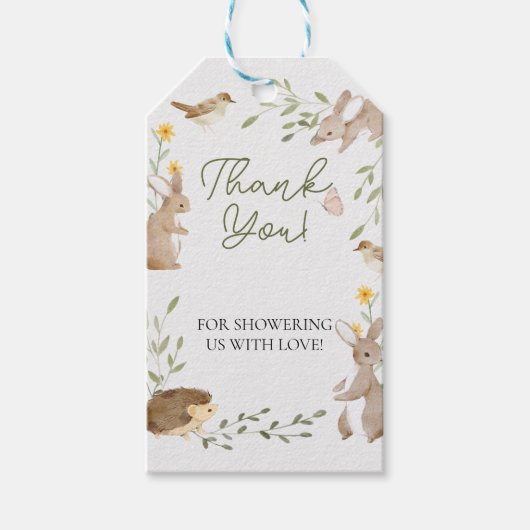 Greenery Forest Animals Baby shower Dank u wel Cadeaulabel (Voorkant)