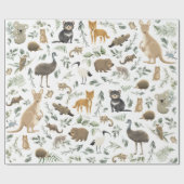 Greenery Forest Australian Animals Baby Birthday Cadeaupapier (Vlak)