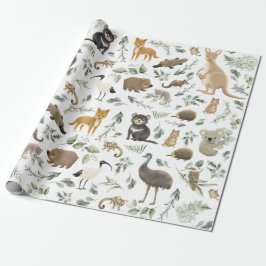 Greenery Forest Australian Animals Baby Birthday Cadeaupapier