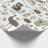 Greenery Forest Australian Animals Baby Birthday Cadeaupapier (Hoek)