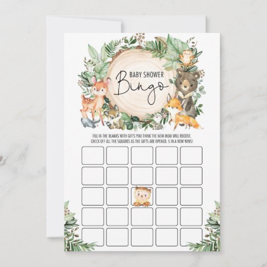 Greenery Forest Bingo Boy Baby shower Game Kaart (Voorkant)