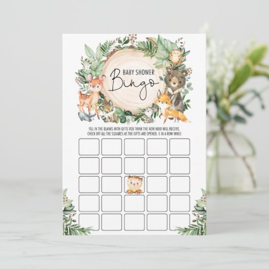 Greenery Forest Bingo Boy Baby shower Game Kaart (Staand voorkant)