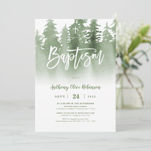 Greenery Forest Photo Baptisme Kaart (Staand voorkant)