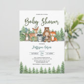 Greenery Forest Woodland Animals Baby shower Kaart (Staand voorkant)