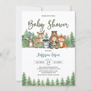 Greenery Forest Woodland Animals Baby shower Kaart