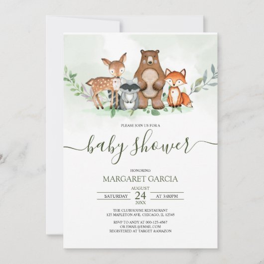 Greenery Forest WOODLAND Animals Baby shower Kaart (Voorkant)