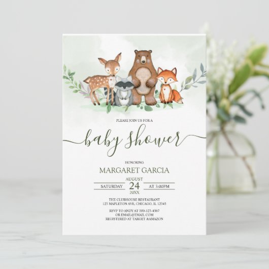 Greenery Forest WOODLAND Animals Baby shower Kaart (Staand voorkant)
