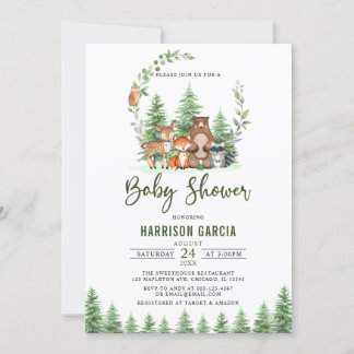 Greenery Forest Woodland Animals Baby shower Kaart