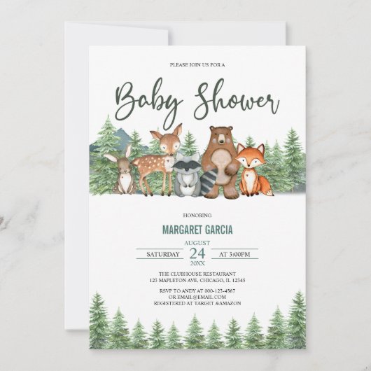 Greenery Forest Woodland Animals Baby shower Kaart (Voorkant)