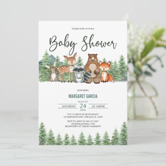 Greenery Forest Woodland Animals Baby shower Kaart (Staand voorkant)