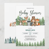Greenery Forest Woodland Animals Baby shower Kaart (Voorkant / Achterkant)