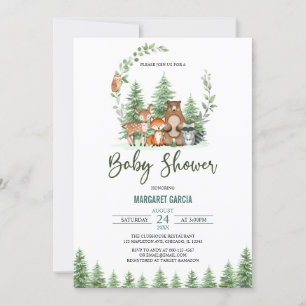 Greenery Forest Woodland Animals Baby shower Kaart