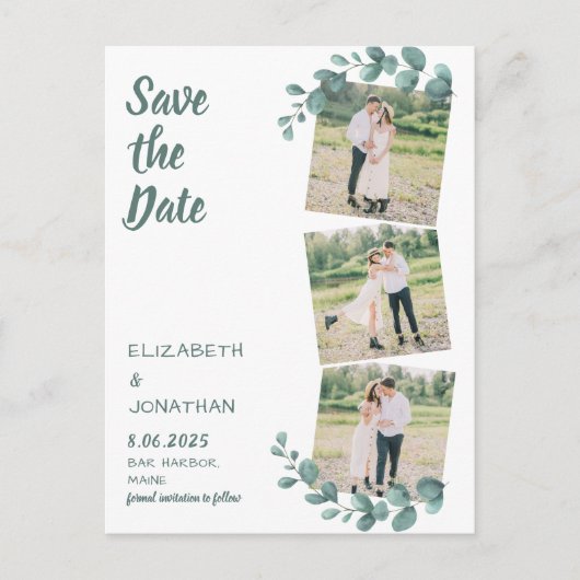 Greenery Foto Eucalyptus Wedding Save the Date Briefkaart (Voorkant)