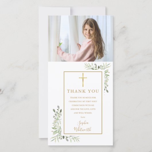 Greenery Foto First Heilige Communie Bedankkaart (Voorkant)