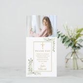 Greenery Foto First Heilige Communie Bedankkaart (Staand voorkant)