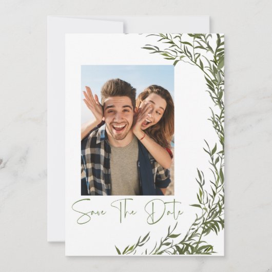 Greenery foto Sla de datum uitnodiging op (Voorkant)