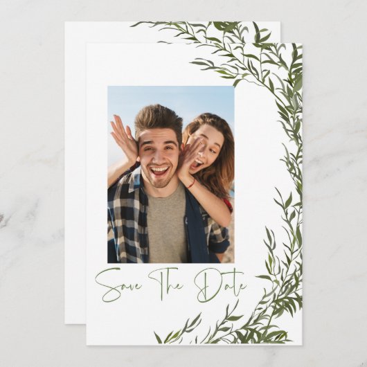 Greenery foto Sla de datum uitnodiging op (Voorkant / Achterkant)