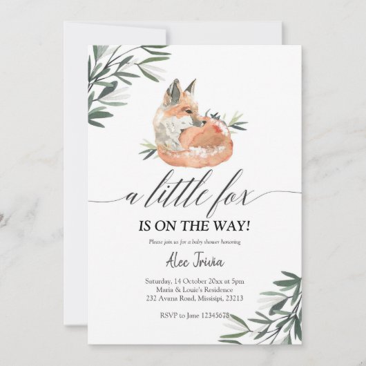 Greenery Fox Baby shower-uitnodiging Kaart (Voorkant)