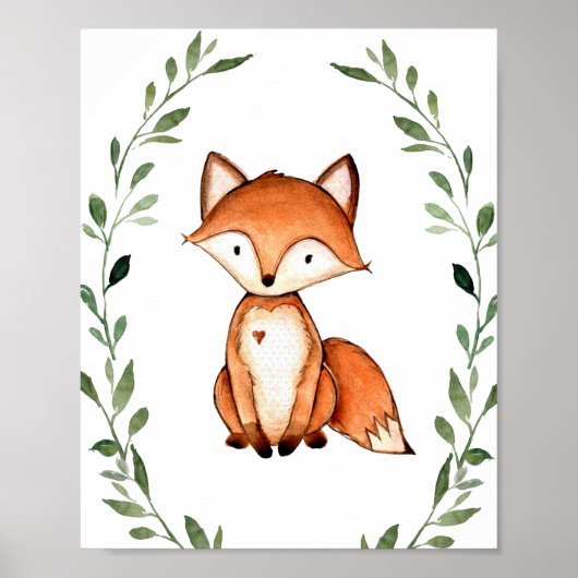Greenery Fox Woodland Animals Nursery Wall Art Poster (Voorkant)