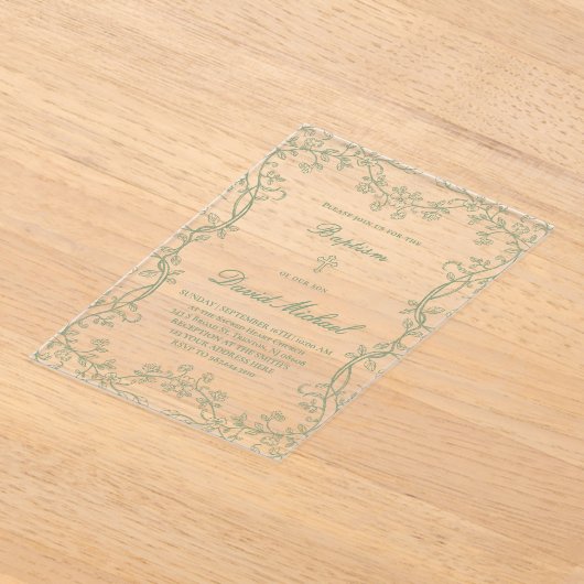 greenery frame Baptism  Acryl Uitnodigingen (Laagn)