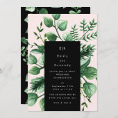 Greenery Fresh Leaf Modern Black Pink Wedding Kaart (Voorkant / Achterkant)