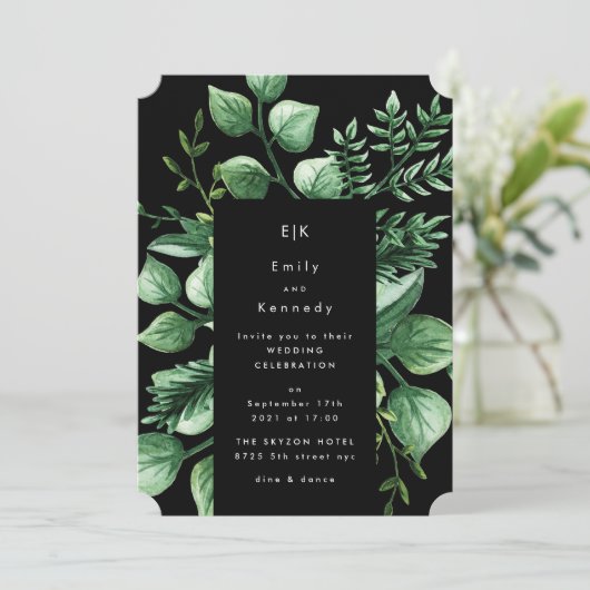 Greenery Fresh Leaf Modern Wedding Invitation Kaart (Staand voorkant)