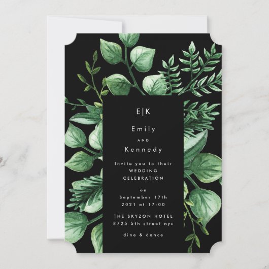 Greenery Fresh Leaf Modern Wedding Invitation Kaart (Voorkant)