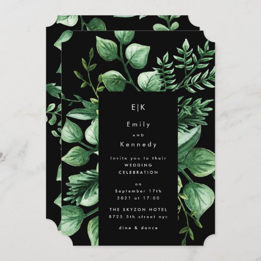 Greenery Fresh Leaf Modern Wedding Invitation Kaart (Voorkant / Achterkant)