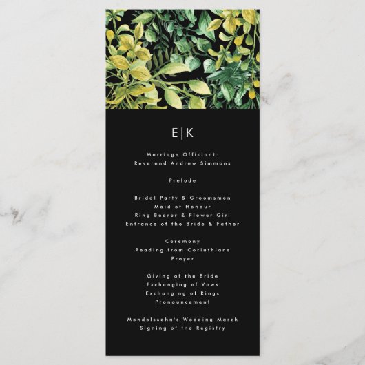 Greenery Fresh Leaf Modern Wedding Programme Programmakaart (Voorkant)