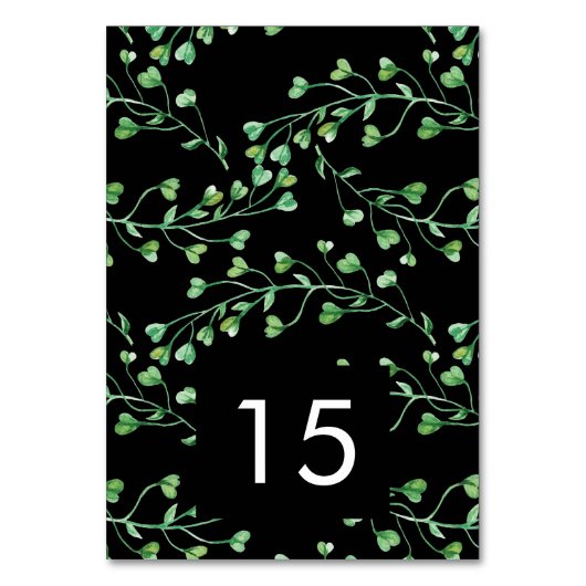 Greenery Fresh Leaf Modern Wedding Table Numbers Kaart (Voorkant)